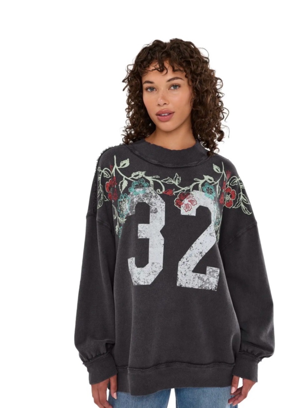 NWT Free People We The Free Palm Spring Graphic Mock Neck Washed Black SZ XS